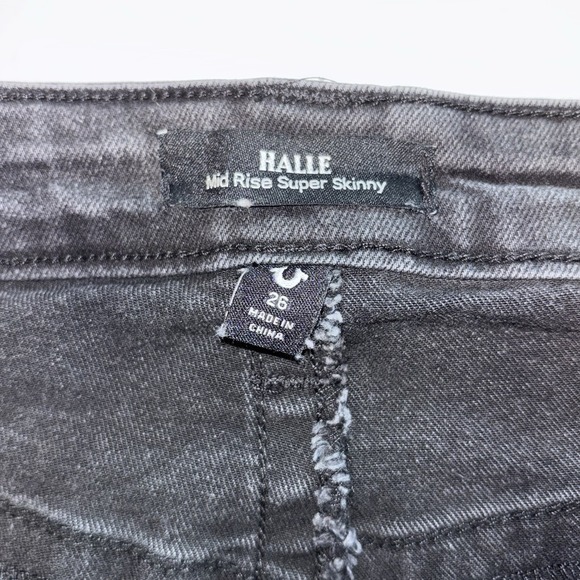 True Religion Women's Halle Mid Rise Distressed Super Skinny Jeans Size 26 Black - Picture 2 of 6